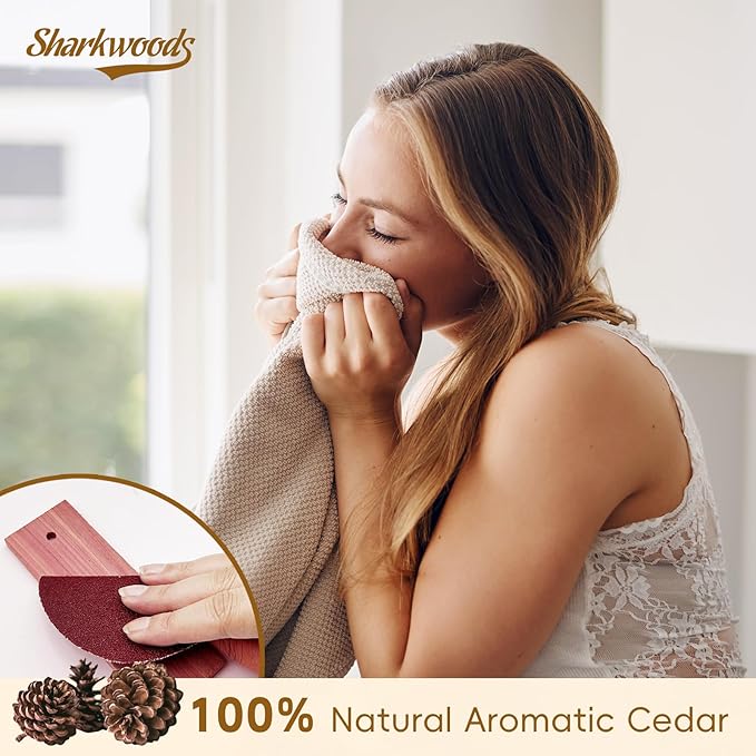 Cedar Blocks for Clothes Storage - 16 Pack Red Cedar Planks, 100% Natural Aromatic Cedarwood with Cotton Rope and Sandpaper for Closets & Drawers Freshener