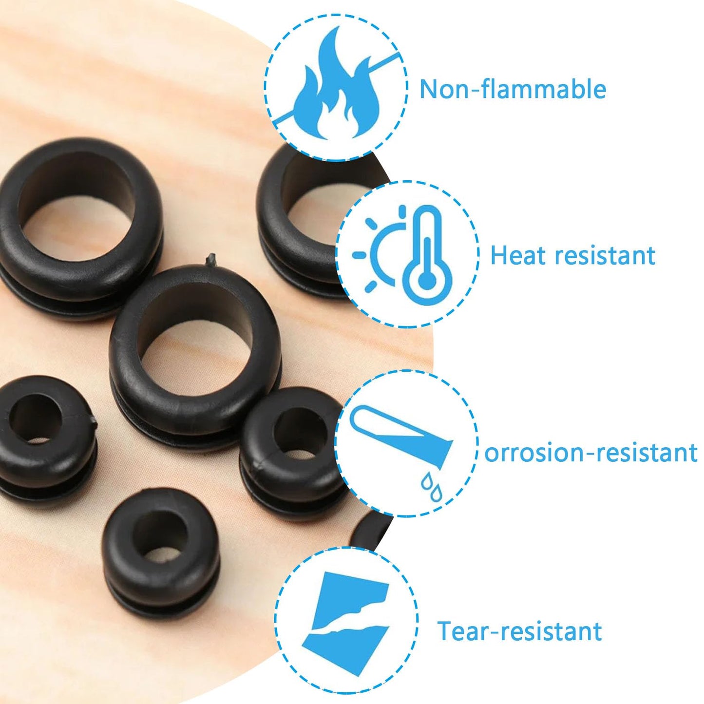 Rubber Grommet Kit - 8 Sizes 200pcs Rubber Hole Plugs Firewall Cable Single Sided Round Hole Cover for Wire Plug Home Improvement