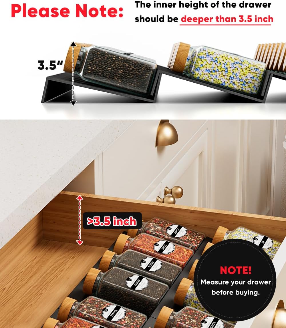 Artibear Expandable Spice Rack Drawer Organizer for 8" to 24" Kitchen Cabinets Drawer Tray, Set of 9