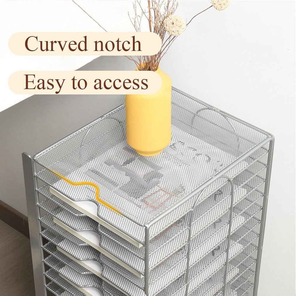 Metal File Stand, Under Desk Paper Organizer with 20 Shelves, Office Accessories and File Holder for Home Office or Study(Black)