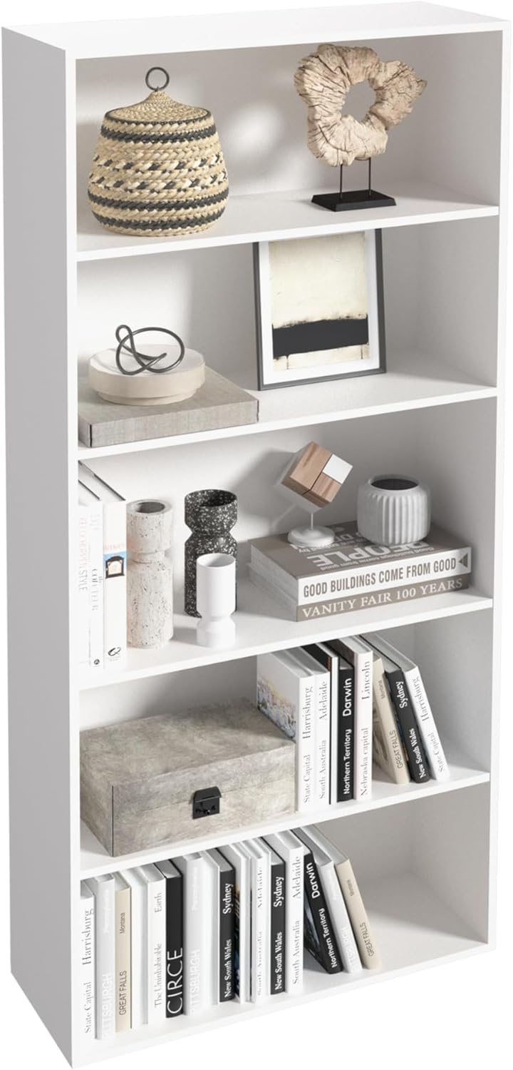 Wooden 5 Cube Storage Organizer,5 Tier Low Bookcase Storage Display Organizer, 54 Inch Versatile Cubes Shelf and Cubby Unit for Any Space (White, 5 Cube-W(23.6inch)