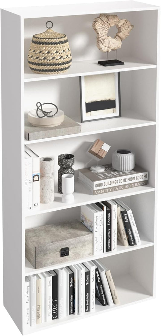 Wooden 5 Cube Storage Organizer,5 Tier Low Bookcase Storage Display Organizer, 54 Inch Versatile Cubes Shelf and Cubby Unit for Any Space (White, 5 Cube-W(23.6inch)