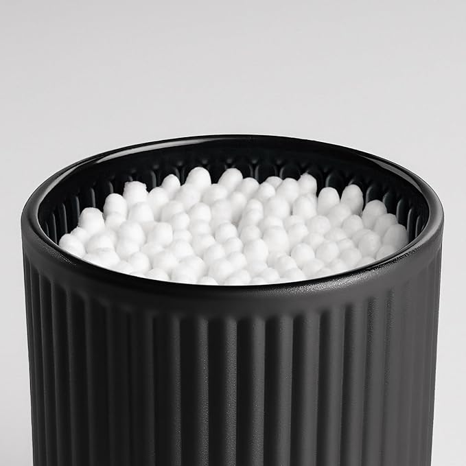 Glass Bathroom Organizer Set for Men, 2 Pack Bathroom Accessories, Bathroom Decor for Cotton Swabs, Cotton Balls, Pads, Floss Picks – Husband Birthday Gift Ideas, Gifts for Men(Black)