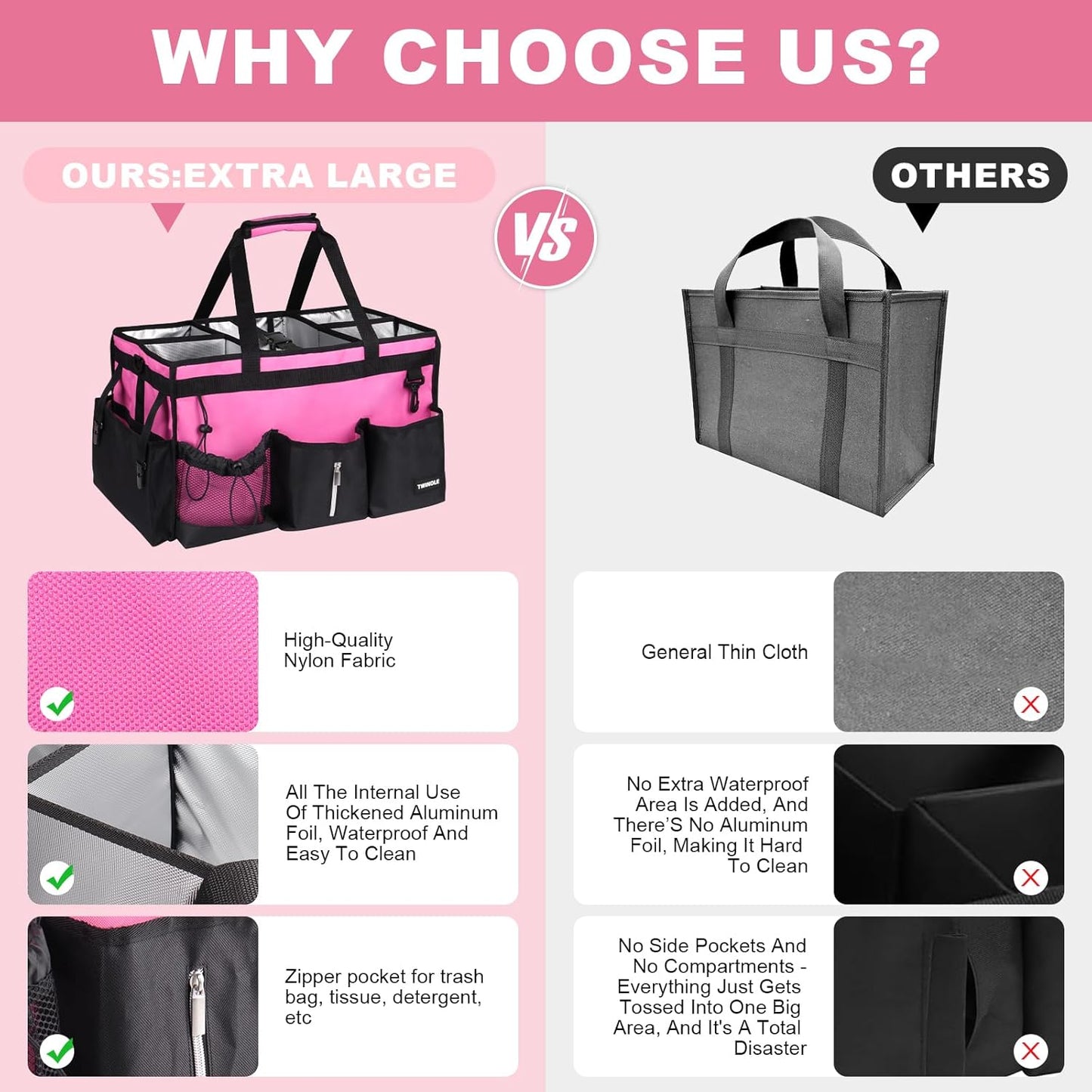 Large Cleaning Caddy Bag With Detachable Divider,Caddy Organizer With Handle,Cleaning Supply Storage With Adjustable Shoulder Strap & Waist Belt For Cleaners,Cleaning Housekeepers