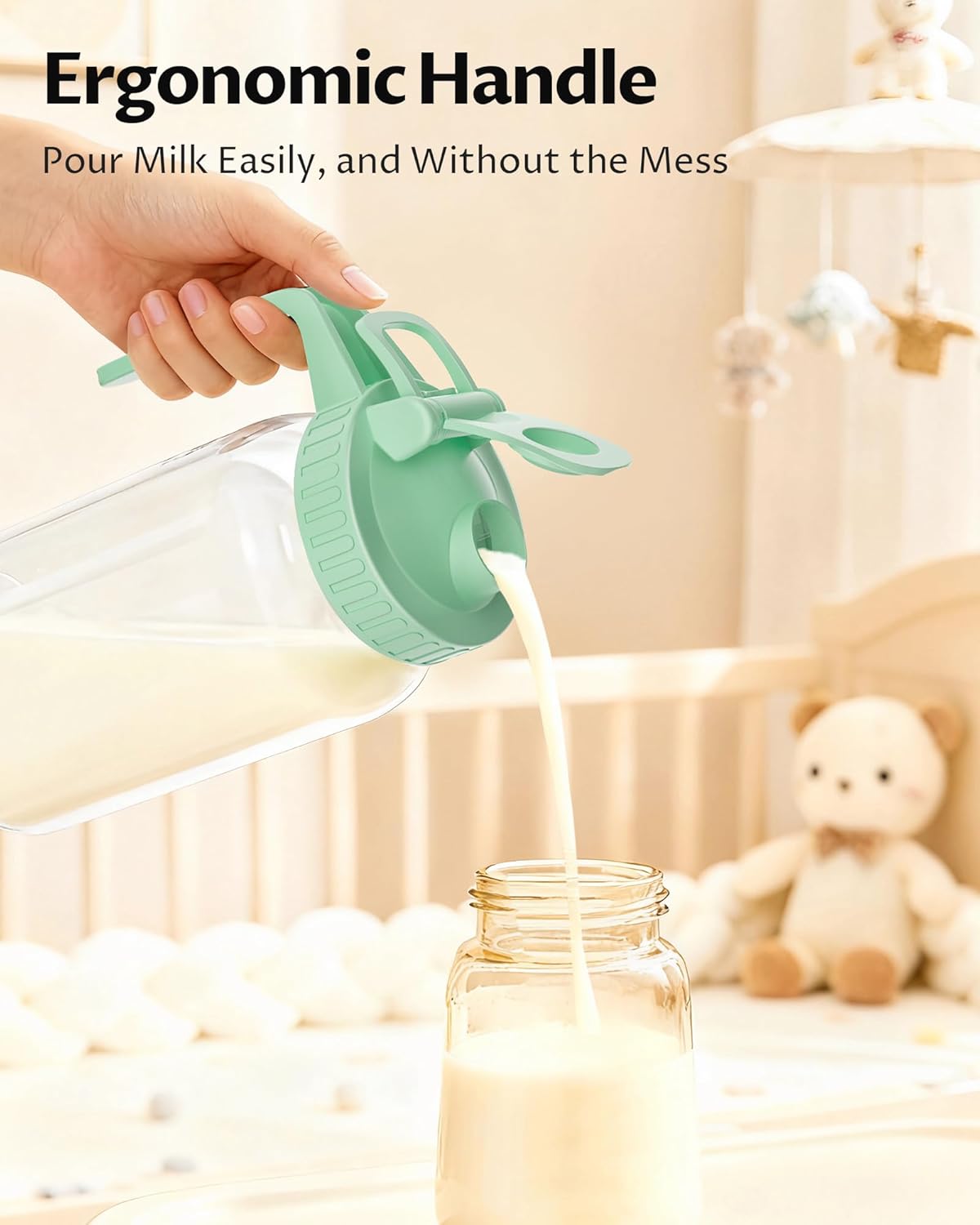 64oz Glass Breast Milk Pitcher with Lid & Pour Spout, 2 Quart Airtight Leakproof BreastMilk Fridge Storage Container - Wide Mouth, Dishwasher Safe Formula Pitcher with Handle