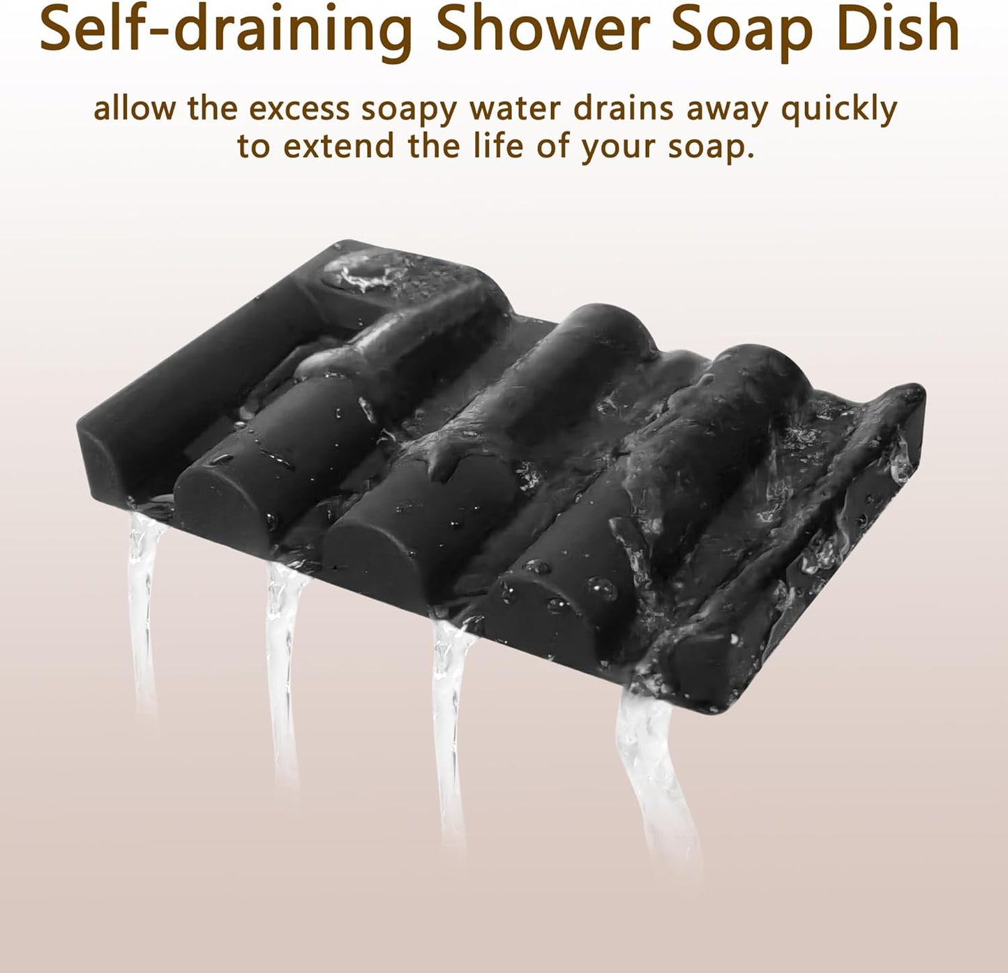 Soap Dish for Shower, Bathroom & Kitchen – Non-Slip, Self-Draining Design to Keep Soap Dry, Extend Soap Life – Easy to Clean, Compact & Durable (Black, 1 pcs)