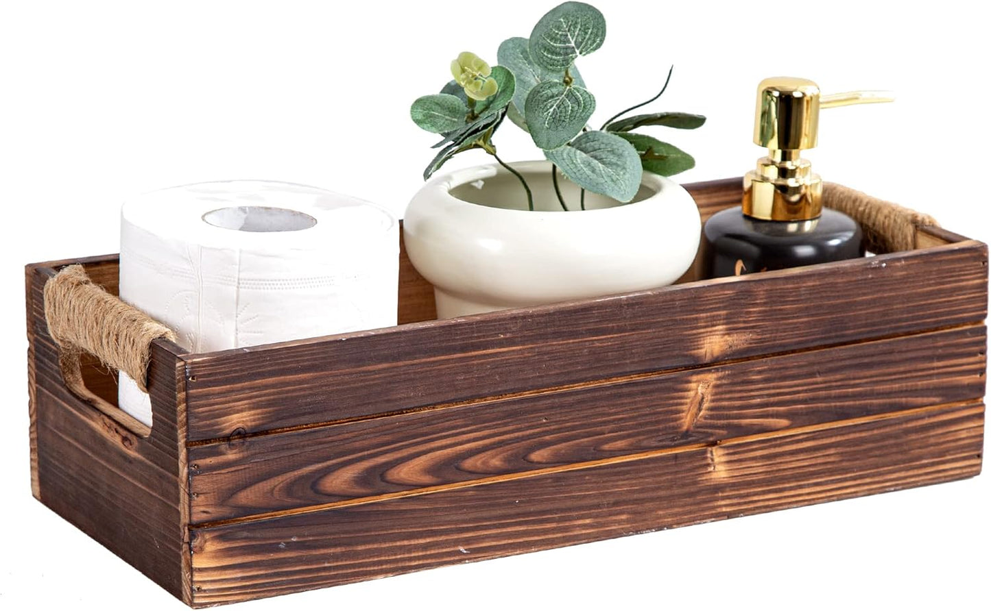 TIMRIS Rustic Wooden Toilet Paper Holder, Farmhouse Bathroom Decor, Tank Basket, Decorative Storage Container (Rustic Brown)