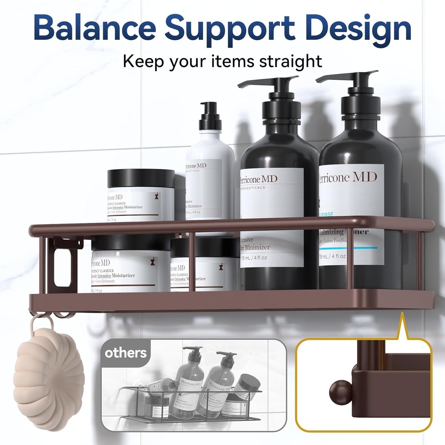 YASONIC Shower Caddy 2 Pack Rustproof Shower Organizer, Large Capacity Shower Shelves for Inside Shower, Bathroom Organizers and Storage with Soap Holder and 12 Hooks, Adhesive Shower Storage Bronze