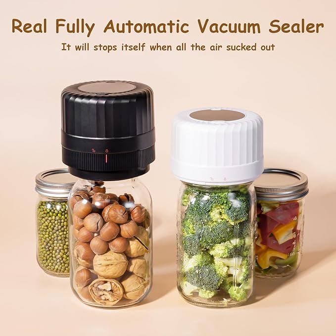Gift Boxed - Fully Automatic Mason Jar Vacuum Sealer Kit, Auto Stop Mason Jar Vacuum Sealer, A Must-Have Jar Sealer for Canned Foods Pantry Canning Pickling, Gift for Mom or Dad, Gift for Grandparents