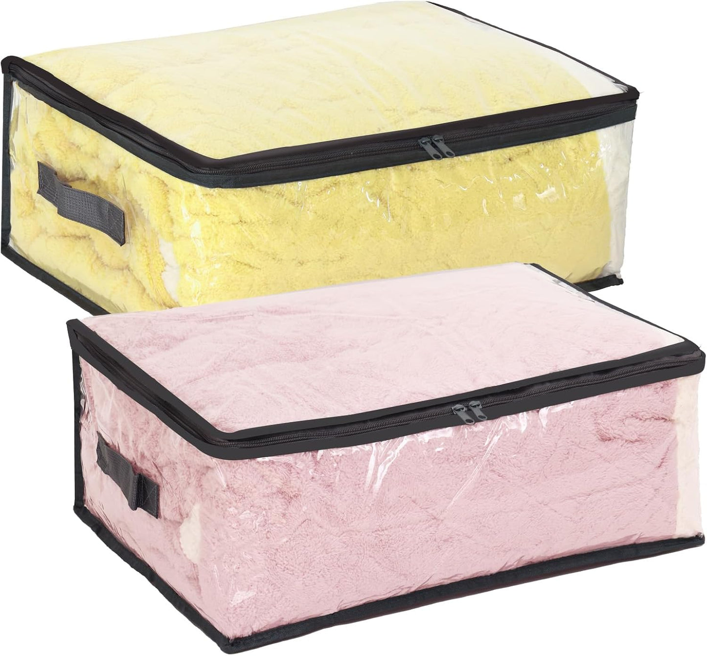 Fixwal 2pcs Small Comforter Storage Bags with Zipper 35L Capacity, Clear Plastic Closet Storage and Organizers for Clothing Sweaters Bedding Blankets