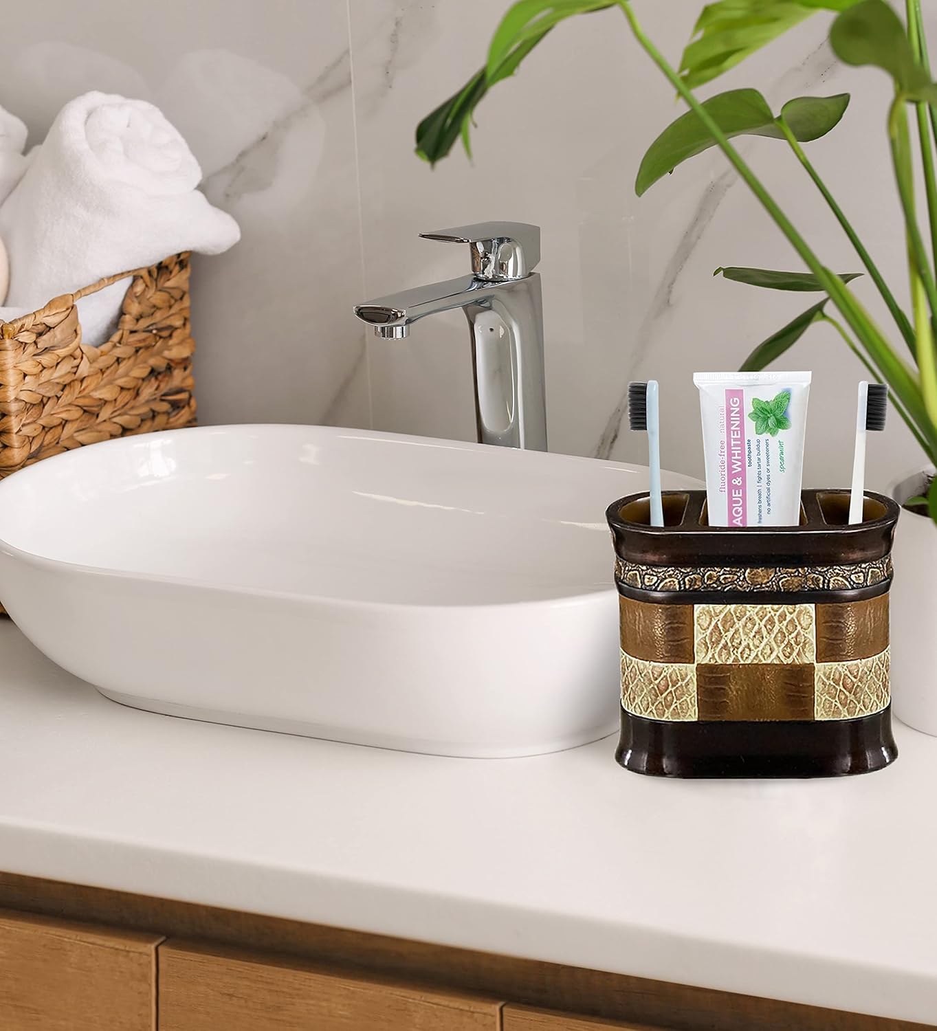 Zahari Home 4pc Zambia Stylish Bathroom Accessories Set Soap Pump, Tumbler, Tooth Brush Holder and Soap Dish Modern Classic Luxury Contemporary Decor Unique Design Animal Western Bath Set