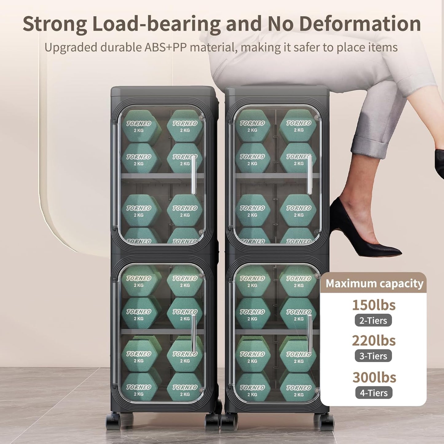 KHNR 3-Tiers Slim Bathroom Storage Cabinet, Foldable Storage Cabinets,Narrow Bathroom Storage,Movable Bathroom Storage Organizer for Small Spaces,Bathroom,Kitchen,Laundry,Black