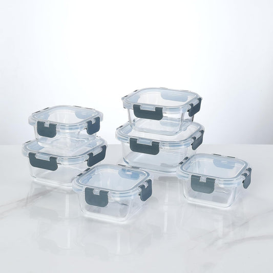 [6-piece set] Glass food preparation and storage containers with lids that provide a good seal. Glass lunch boxes that are microwave, oven, freezer, dishwasher safe. (square)
