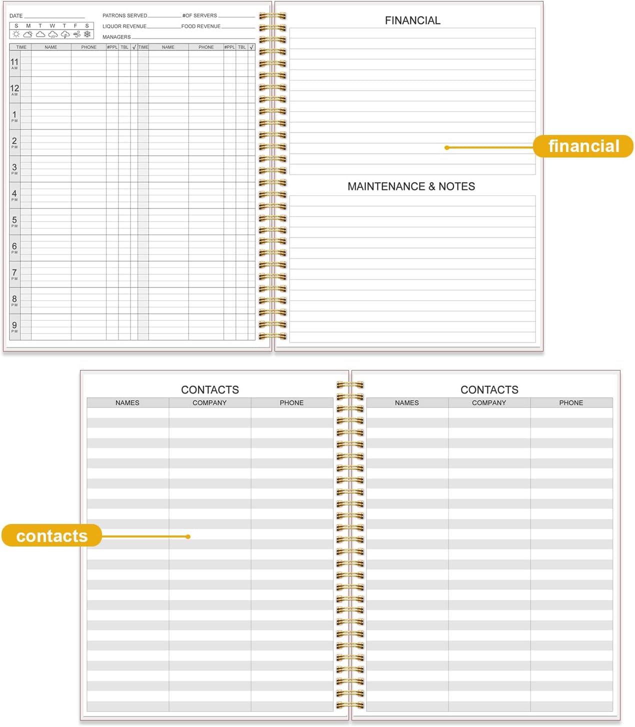 Reservation Book for Restaurant, Table Reservations, Spiral bound Restaurant Dinner Reservations 365 Days 384 Pages, 8.5” x 11'' Red