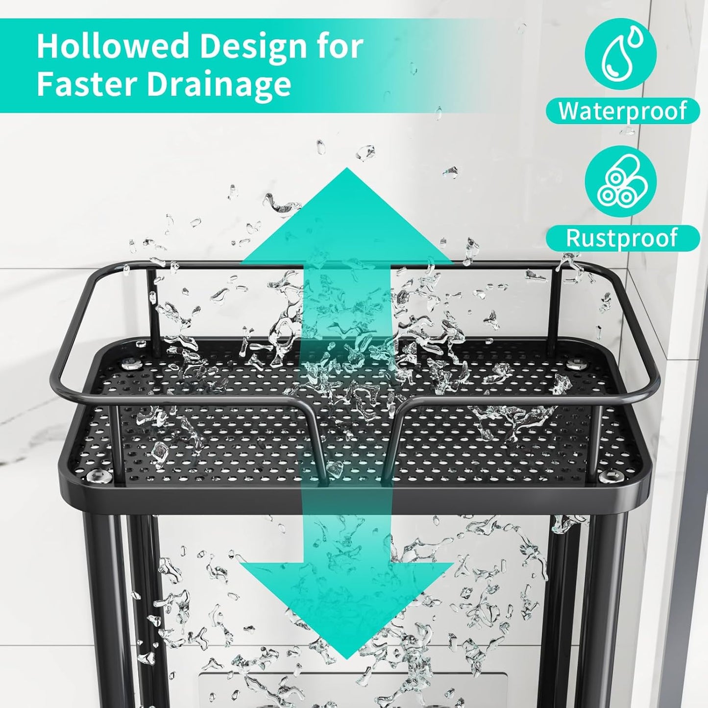 HapiRm Standing Corner Shower Caddy - 3 Tier Corner Shower Organizer with Soap Holder, Rustproof Stainless Steel Bathroom Shelf with 4 Hooks, Black