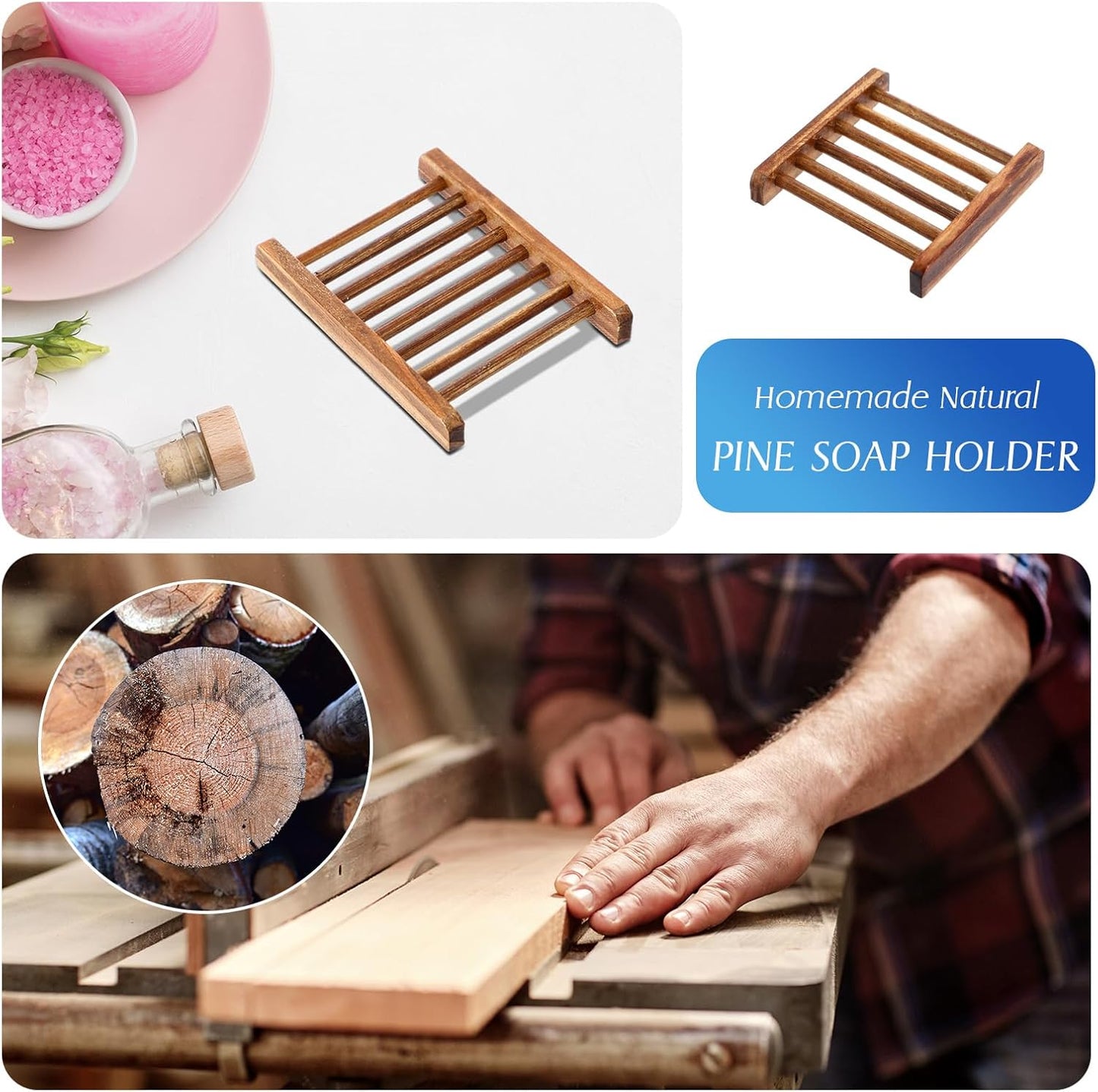 Sawysine 50 Pcs Bamboo Soap Holder Bulk Wood Soap Dish Bathroom Wooden Tray Saver Hand Craft Bathtub Self Draining Dish for Bar Kitchen, Gifts for Christmas, 2 Sizes(Charcoal Color)