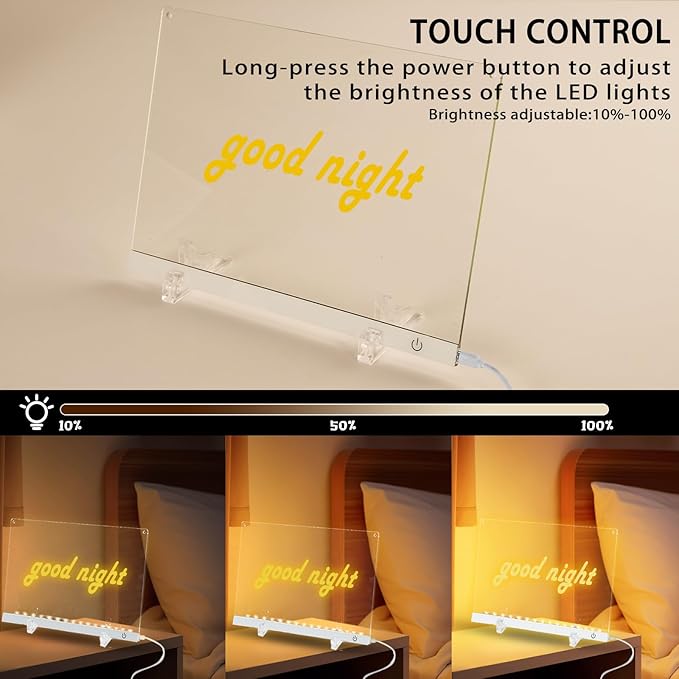 LED Note Board with Colors 12-Color Illuminated Acrylic Drawing Board - Dry-Erase Night Light with Stand for Home/Office/Gift/Festival (12" W x 8.5" H (White))