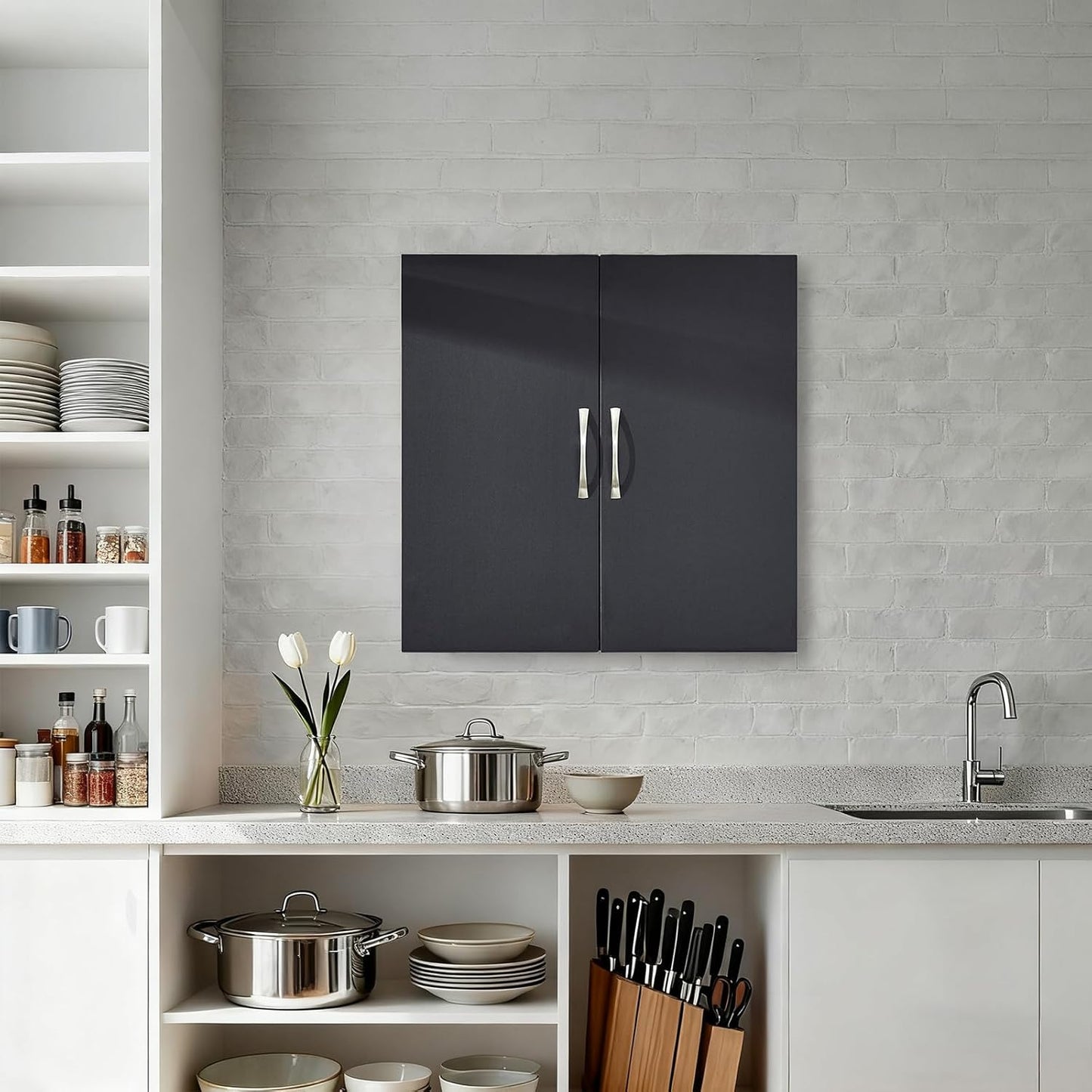 Bathroom Wall Cabinet, Over Toilet Storage Cabinet with Adjustable Shelf and Doors, Wall Mounted Medicine Cabinet for Small Spaces, Laundry Storage Cabinet, Black HUS-BZR200