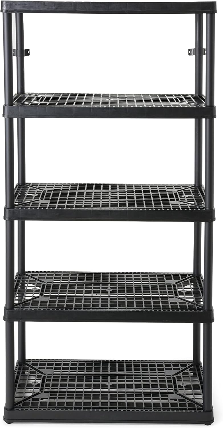 Gracious Living 72 Inch 5 Shelf Heavy Duty Light Weight Garage or Indoor Storage Unit Holds up to 150 Pounds with Easy Assembly (1 Pack), Black