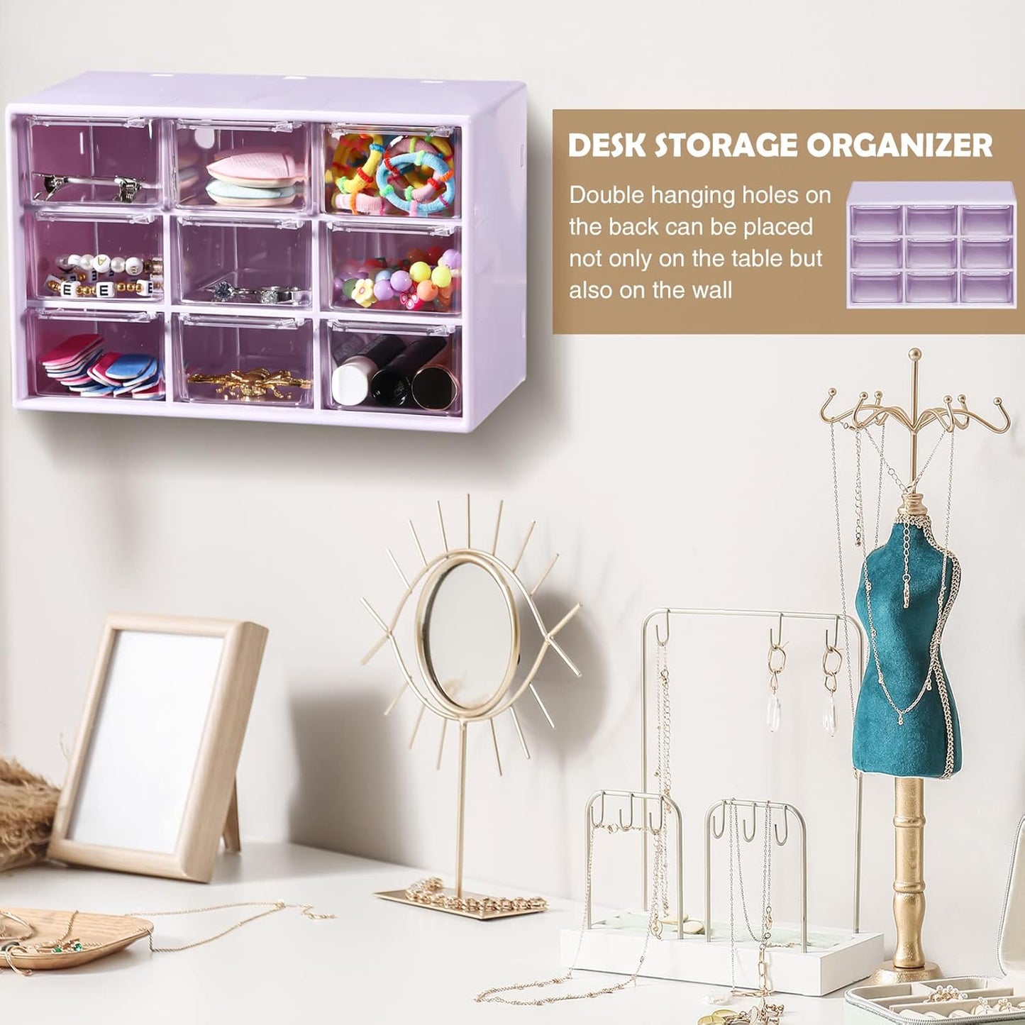 Amyhill 6 Pcs Mini Drawer Organizer Small Organizer with 9 Drawers Plastic Desktop Craft Storage Box for Office Home Room Jewelry Cosmetics Collection(Purple)