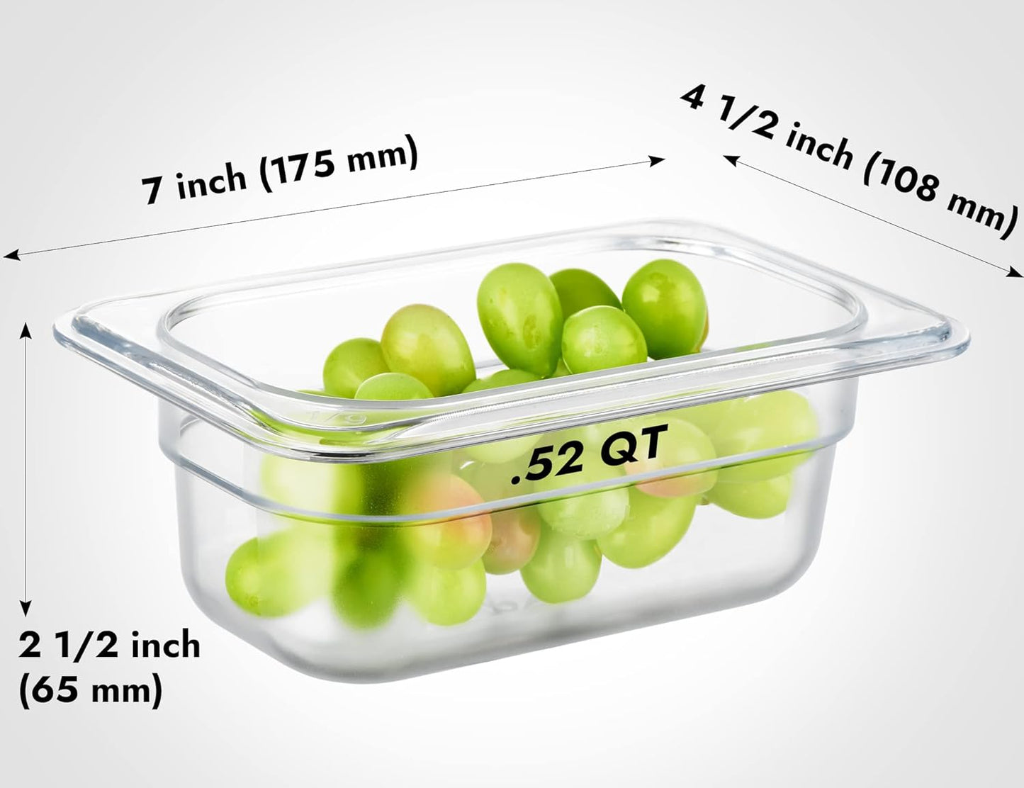 CURTA 6 Pack NSF Food Pans, 1/9 Size 2 1/2 Inch Deep, Commercial Polycarbonate Plastic Clear Freezer-Safe