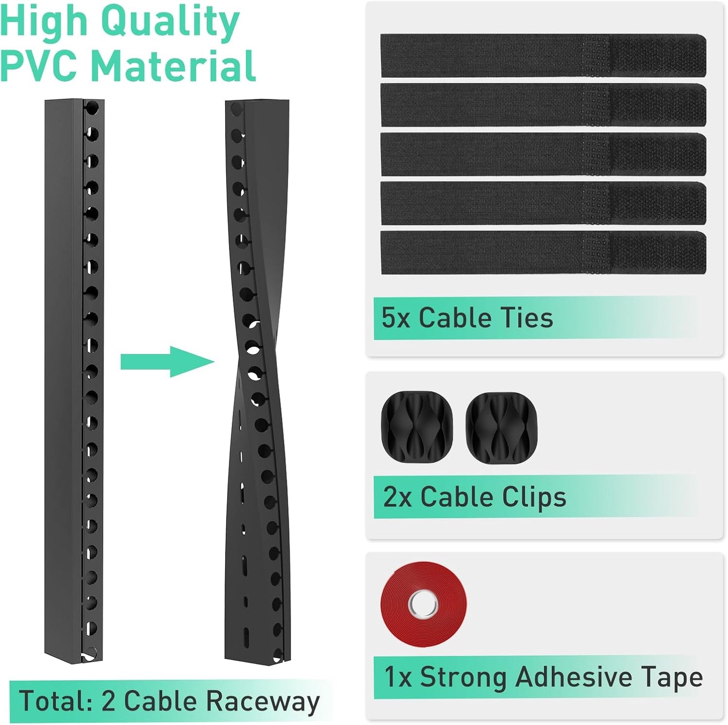 Updated Cable Raceway Kit - 154 (10x15.4) Inch Open Slot Wire Covers for Cords, Under Desk Cable Management System to Hide Under Desk/Tv/Computer/Net/Power Cords, (Pack 10)