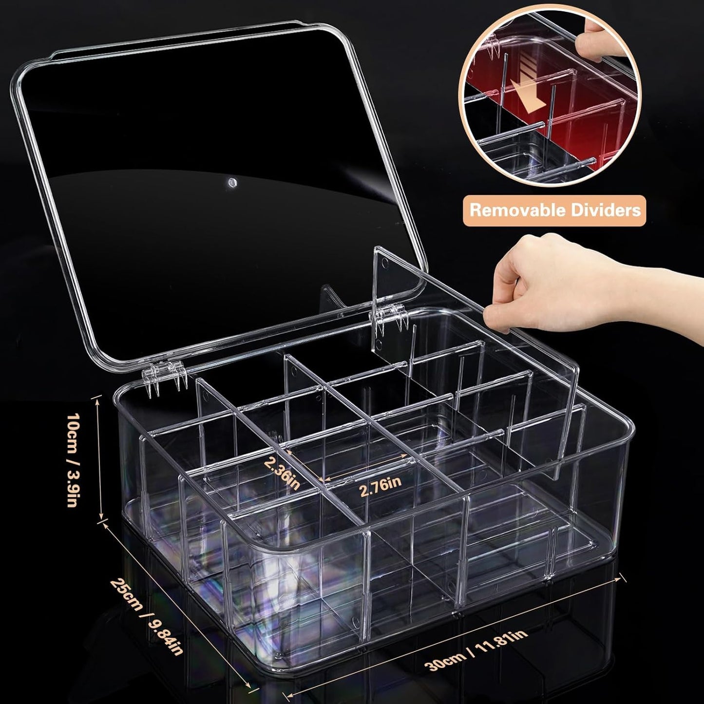 Sock Underwear Organizer, 16 Compartment Adjustable Dividers Bras Socks Underwear Drawer Organizers for Closet, Clear Plastic Storage Containers Box with Lids for Ties Bra Scarf Socks