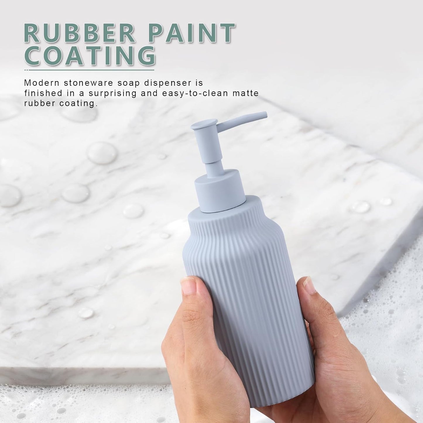 Modern Matte White Soap Dispenser for Bathroom，14oz Ceramic Soft Touch Hand Lotion Dispenser with Pump，Liquid soap Dispenser for Kitchen Rubber Paint (Blue)