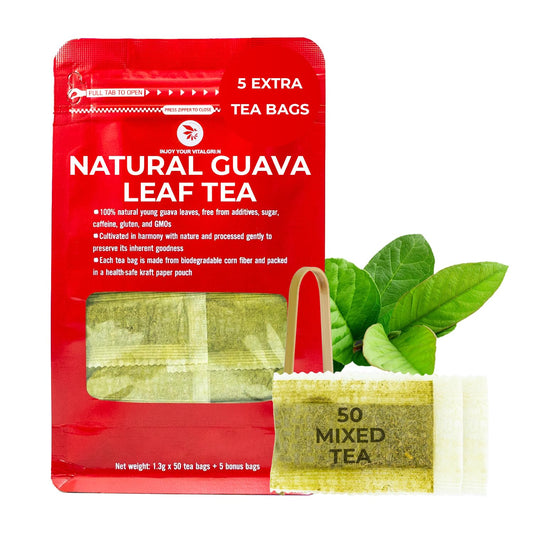 Guava Leaf Tea Bags - 55 Count (+5 Tea Bags) - 4.06 oz with Bamboo Tong, Handpicked & No Sugar Added, No Caffeine, Re-Steep Herbal Tea, Relax Refreshing Hojas De Guayabav