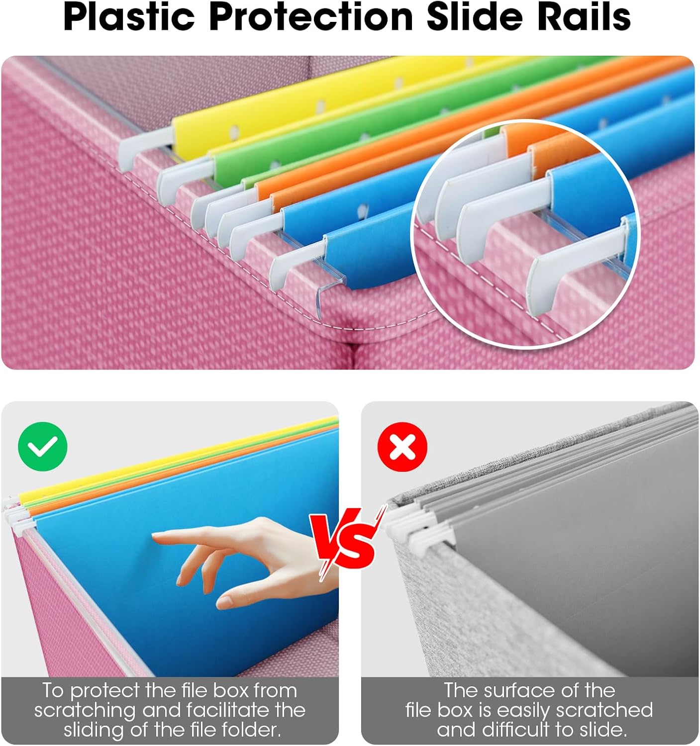 File Organizer Boxes with Lid, Linen Hanging File Storage Boxes with Handle, Collapsible Document Filling Boxes for Letter/Legal Folder, Portable File Box for Office/Decor/Home (2 Pack, Pink)