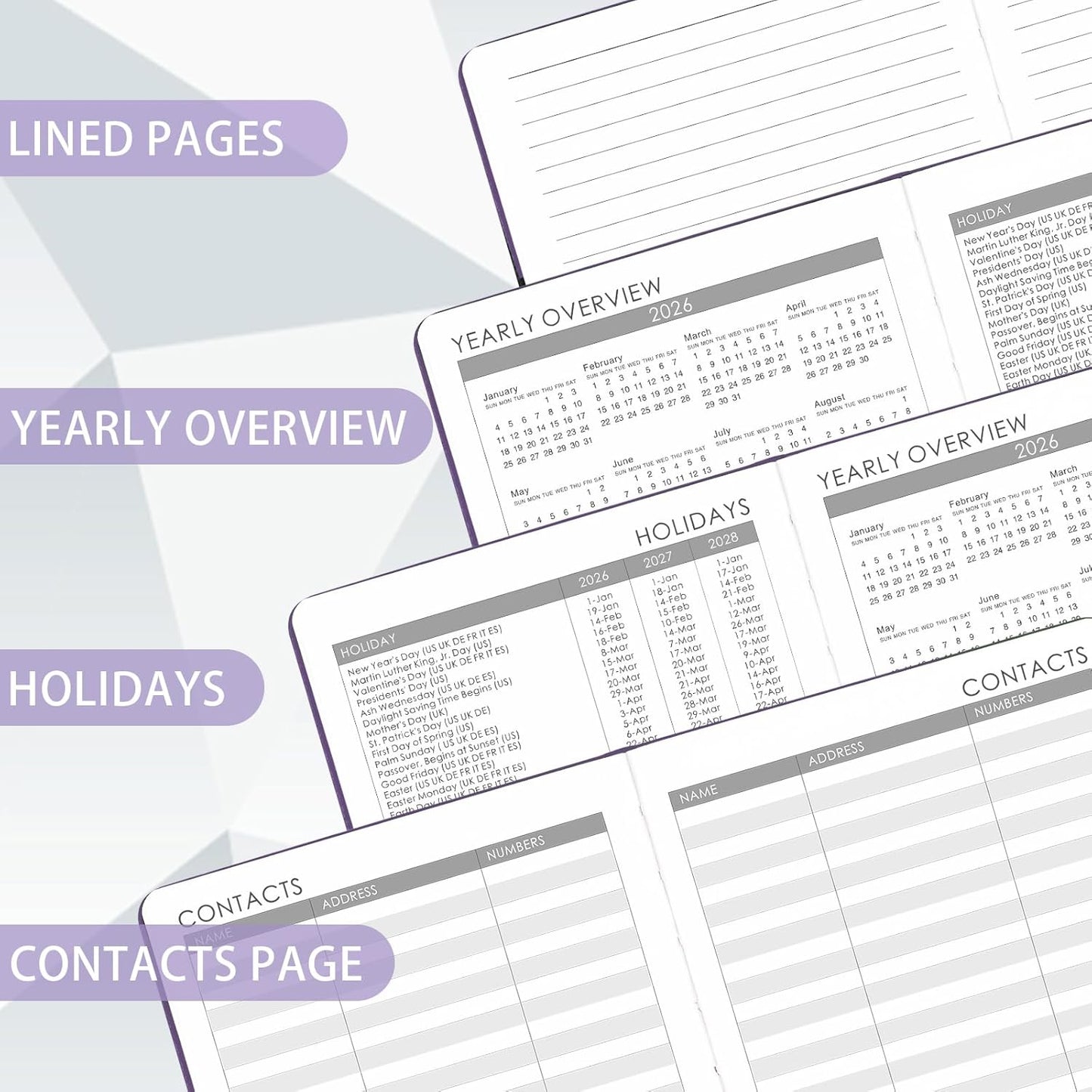 2026 Planner - Planner 2026, 2026 Weekly Monthly Planner, Jan.2026 - Dec.2026, 5.7'' x 8.4'', Thick Paper, Leather Cover, Pen Holder, Back Pocket, Bookmarks, Perfect Daily Organizer - Purple
