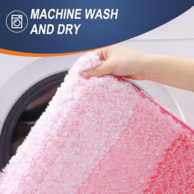 OLANLY Bathroom Rug Mat 24x16, Extra Soft and Absorbent Microfiber Bath Rugs, Non-Slip Plush Shaggy Bath Carpet, Machine Wash Dry, Bath Mats for Bathroom Floor, Tub and Shower, Pink