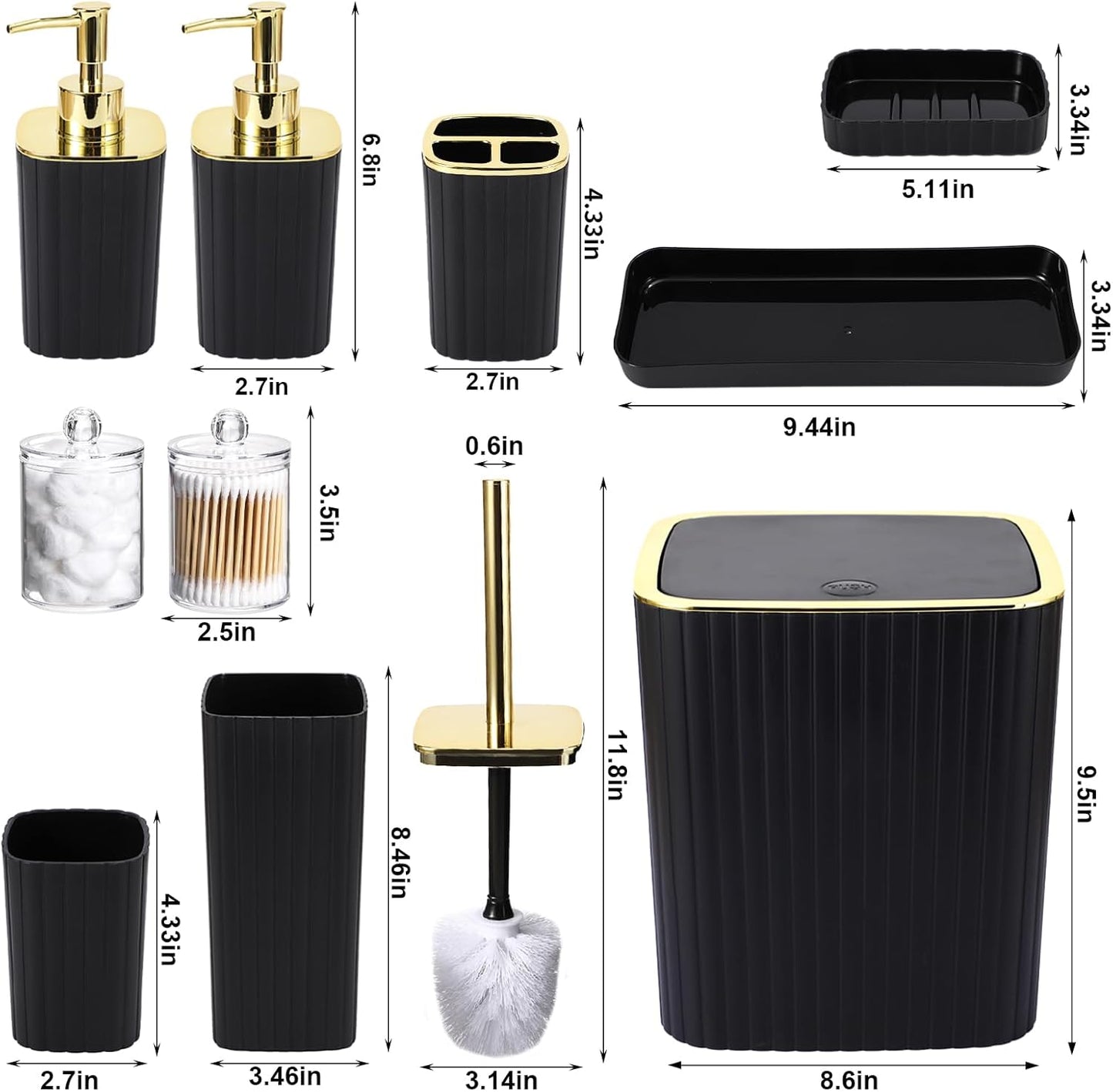 Bathroom Accessories Set - Gorgeous Bathroom Set, 10PC Bathroom Accessory Set, Toilet Brush, Trash Can, Qtip Holder Dispenser & Soap Dispenser