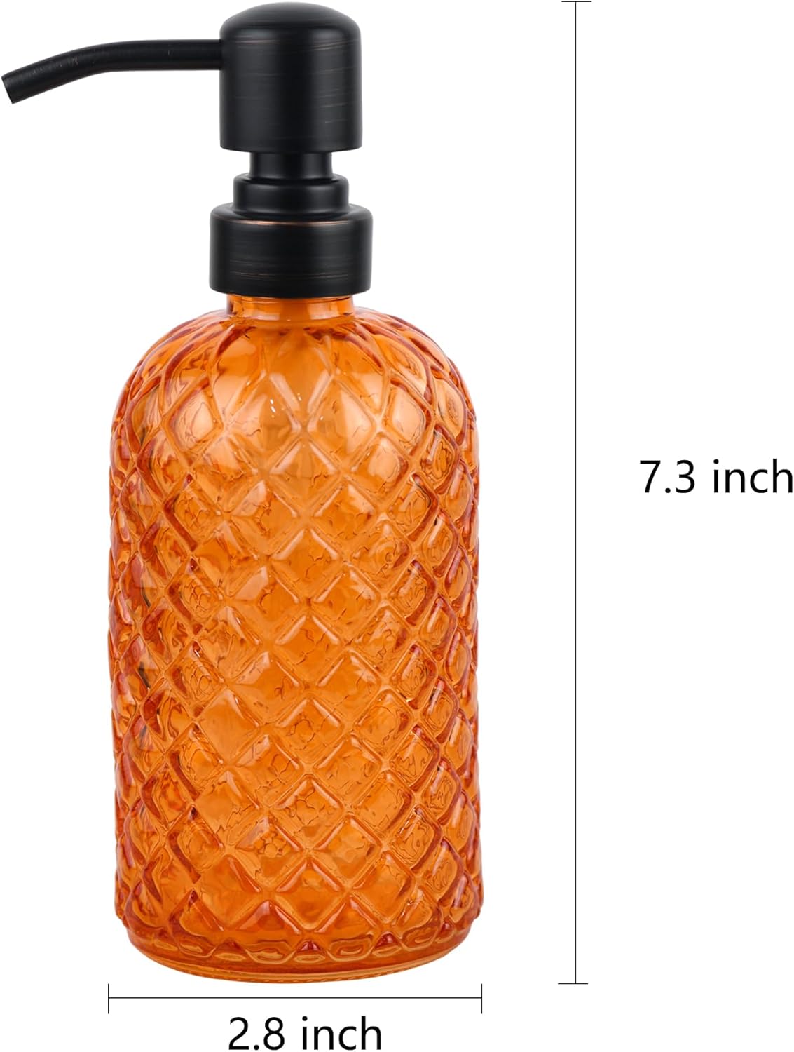 16 oz Glass Soap Dispenser with Stainless Steel Vintage Brushed Bronze Pump Head, Refillable Gemstone Pattern Soap Dispenser for Hand Soap, Dish Soap, and Lotion (Orange)