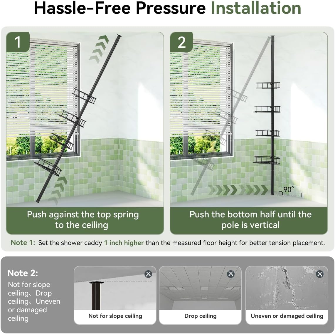 Corner Shower Caddy Tension Pole-4 Tier Adjustable Bathroom Shower Organizer with Soap Holder, Rustproof Shower Shelves Shower Rack for Inside Shower, Bathtub Shampoo Storage 29-118", Black