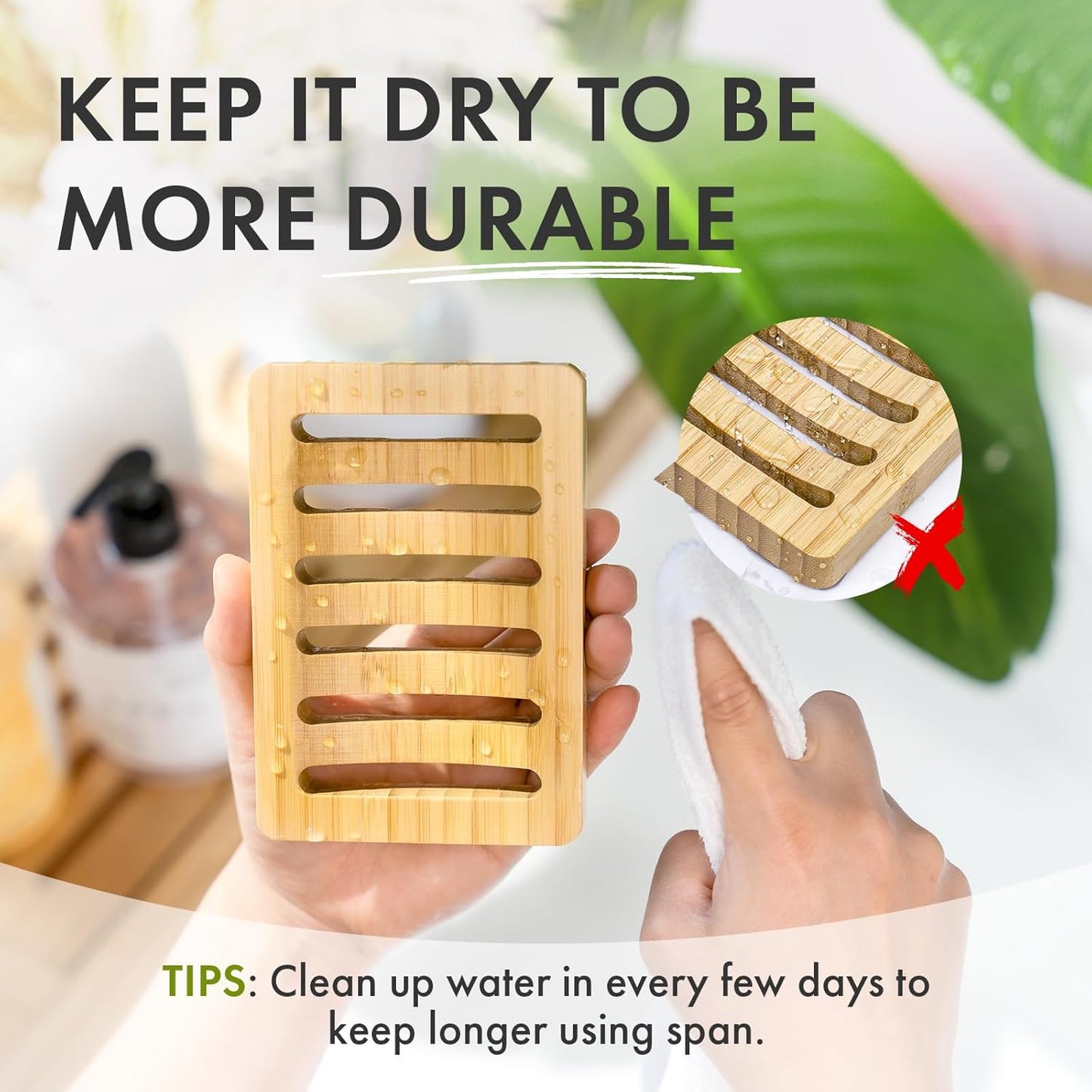 AmazerBath Soap Holder Soap Dish, Bamboo Soap Dish, 2 Pack Wood Bar Soap Holder for Shower, Trays Self Draining, Soap Saver for Shower, Bathroom, Kitchen(Natural Color)