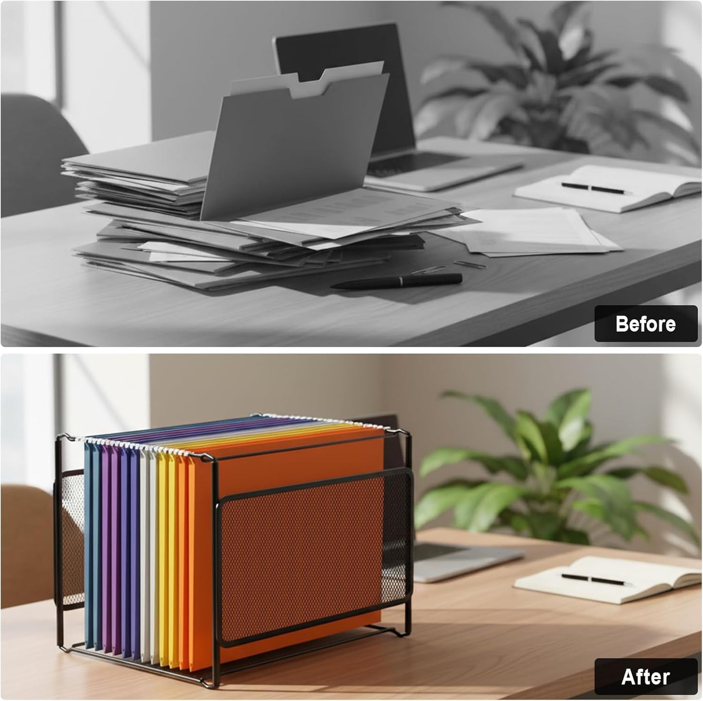 Comix Hanging File Organizer, Letter Size File Folder Organizer with Metal Mesh, Space-Saving File Folder Storage Box for Home Office Supplies