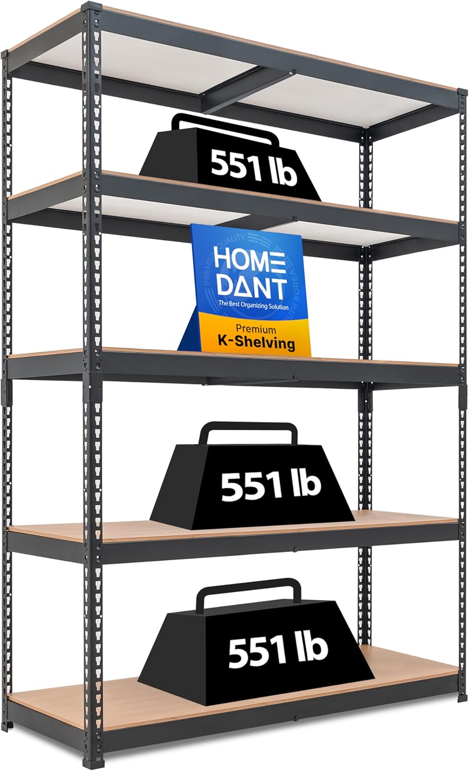 HOMEDANT 5 Tier Laminated Boltless Heavy Duty Garage Storage Adjustable Wide Size Metal Shelving Unit Utility Rack Shelves Organization Multipurpose Shelf Shed Warehouse 47.7"W x 18.2"D x 71.3"H 1Pack