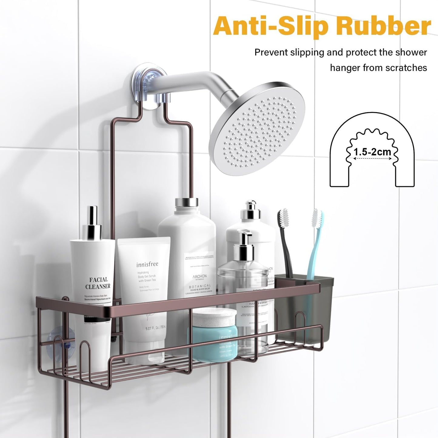 Shower Caddy Hanging Bathroom Organizer: Rustproof Shelf for Inside Shower - No Drilling, Over Showerhead - Bath Shelves for Shampoo, Soap - Bronze