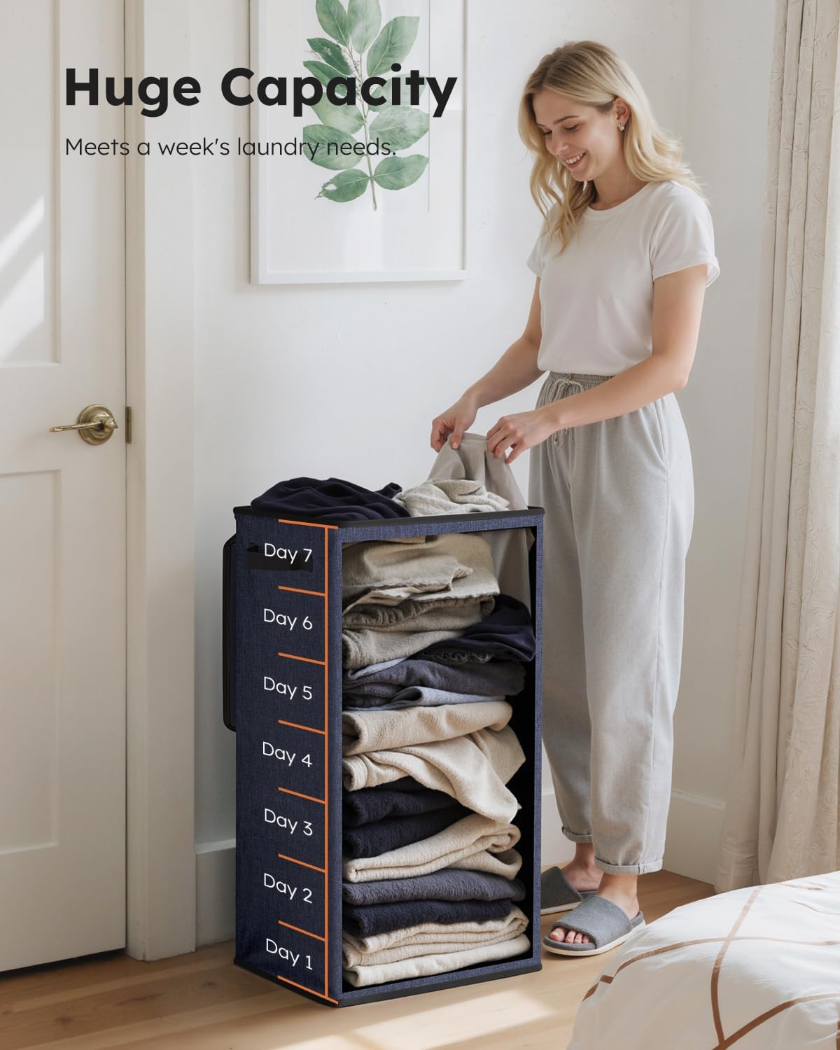 SOLEDI Laundry Hamper with Lid 100L Large & Tall Collapsible Laundry Basket, Clothes Hamper with Bag Removable Easy to Carry, Dirty Hampers for Bedroom, Bathroom, Dorm, College, Navy Blue