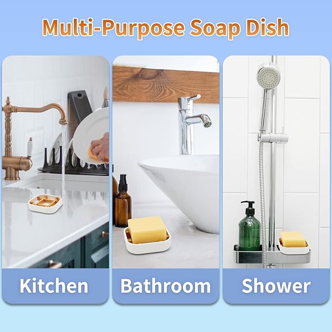 Bamboo Soap Dishes for Bar Soap Holders for Shower for Bathroom Sink Bulk Small Wooden Soap Tray Jabonera Pretty Neat Ventilated Soap Dish Disj Disk, Detachable (Single Rounded White)