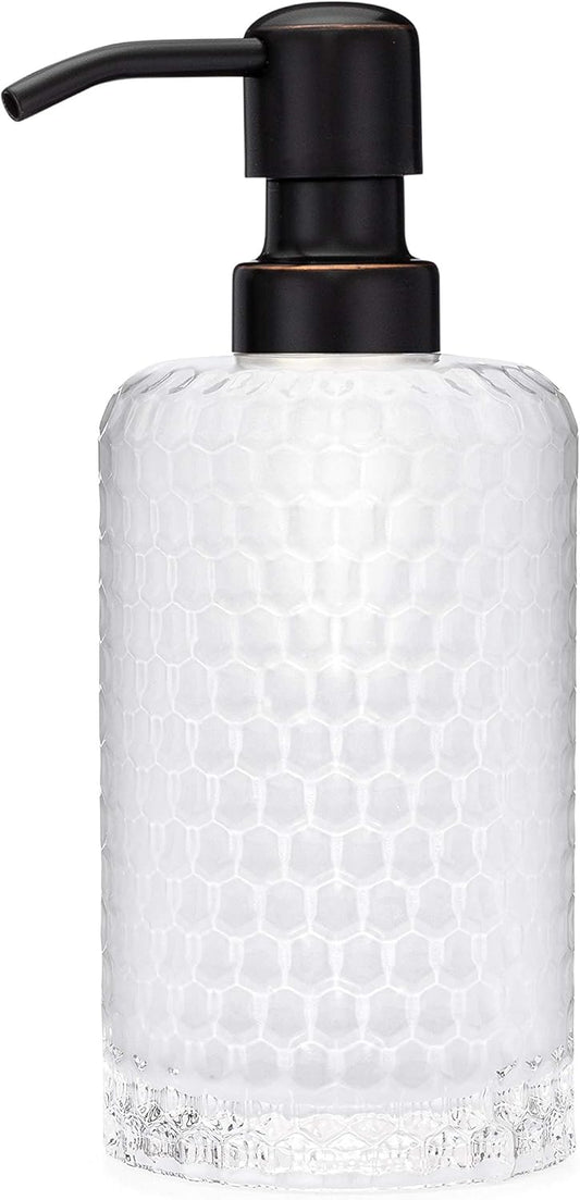 Rail19 Frosted Milk + Honey Glass Soap Dispenser | Vintage-Inspired Modern Refillable Soap & Lotion Pump Bottle for Bathroom Vanity Countertop and Kitchen, 12oz (Farmhouse Bronze)