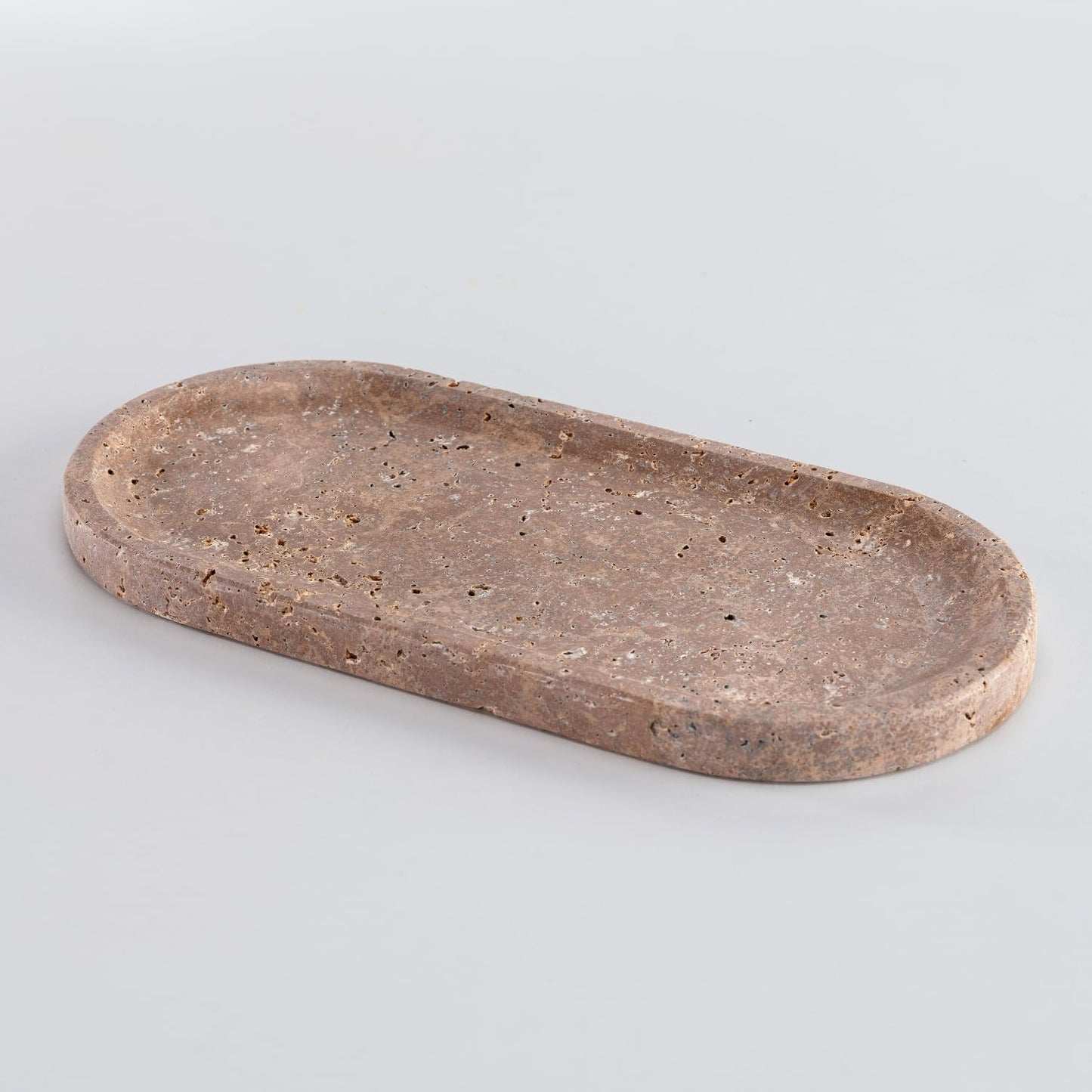 Handcrafted Travertine Tray – Bathroom Counter Organizer, Jewelry Tray, Perfume Organizer & Decorative Tray for Vanity Accessories, Coffee Table Decor & Bathroom Countertop (Oval, Noce)
