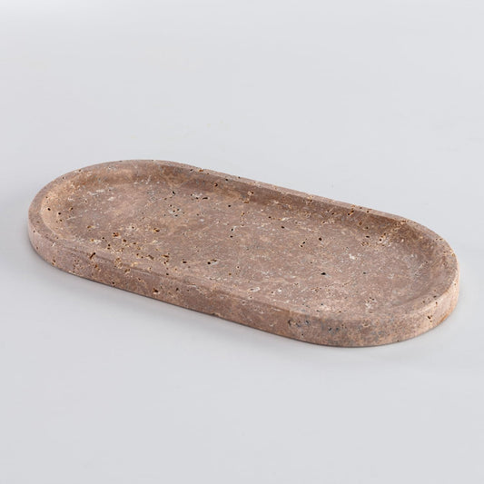Handcrafted Travertine Tray – Bathroom Counter Organizer, Jewelry Tray, Perfume Organizer & Decorative Tray for Vanity Accessories, Coffee Table Decor & Bathroom Countertop (Oval, Noce)