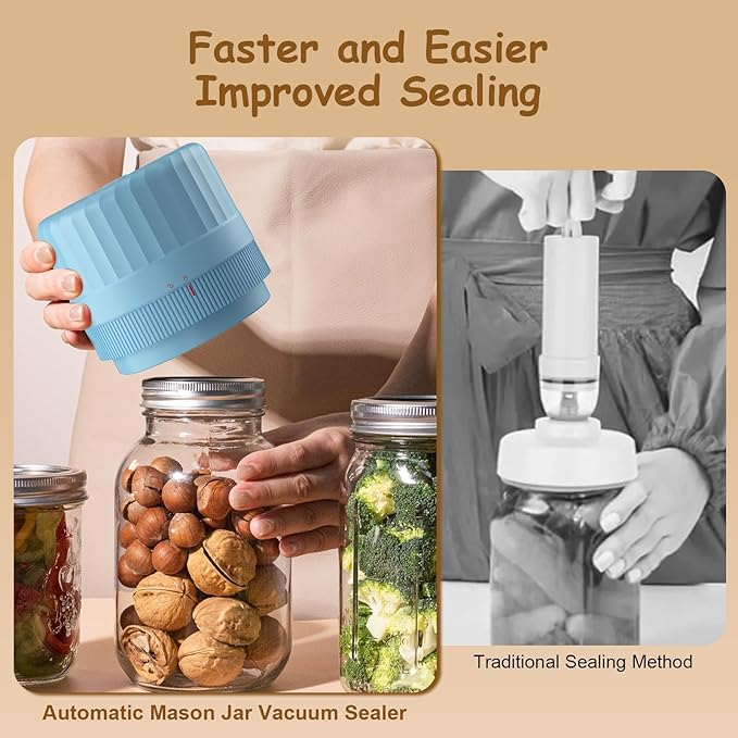 Fully Automatic Mason Jar Vacuum Sealer Kit, Auto Stop Mason Jar Vacuum Sealer Kit, Jar Vacuum Sealer for Mason Jars, Jar Vacuum Sealer, A Must-Have for Canned Foods Pantry Canning Pickling