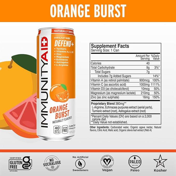 LIFEAID ImmunityAid Support Blend Echinacea, Zinc, Astragalus and Vitamin C No Artificial Flavors or Sweeteners Contains 100% Clean, Vegan and Gluten-free No Caffeine, 12 Fl Oz (Pack of 24)