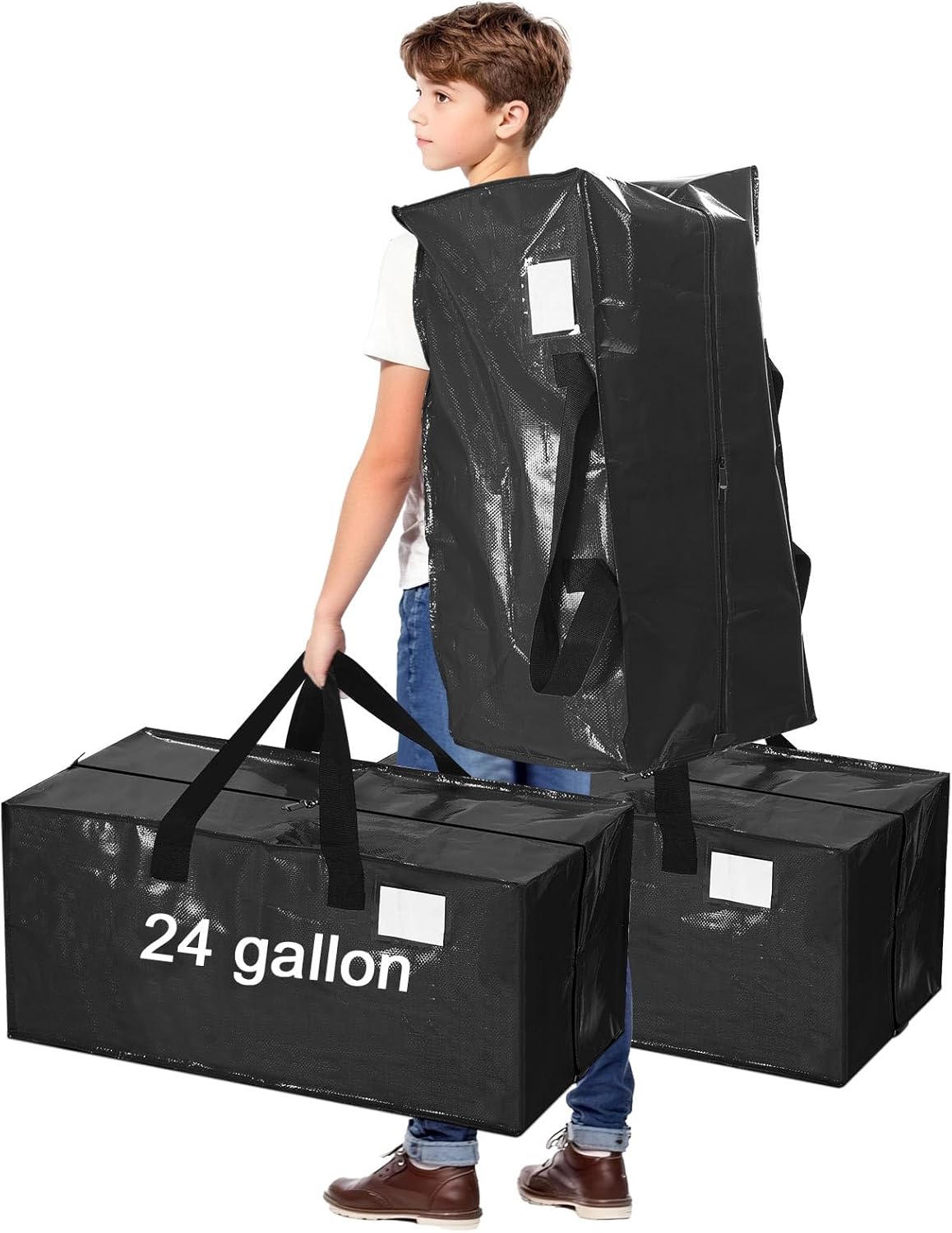 4 Pcs 24 Gallon Large Moving Bags with Zipper and Handles Foldable Storage Duffle Bags Heavy Duty Extra Large Totes for College Dorm Travel Clothes Blankets Bedding Moving (Black)