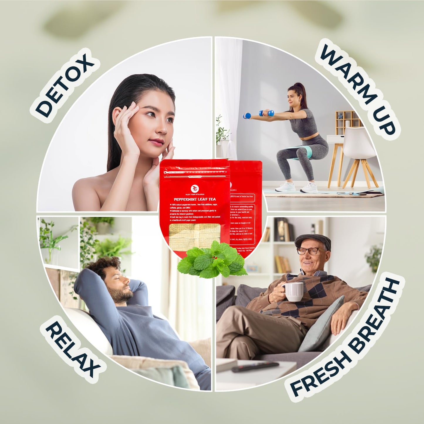 INJOY YOUR VITALGRI:N Peppermint Tea Bags - 55 Count (+5 Tea Bags) Bamboo Tong Included - 5.96 oz, Re-Steep Herbal Tea, Cool Fresh Breath, Warm Heat, Stomach Relief, Relax, Digestive Support, Mint