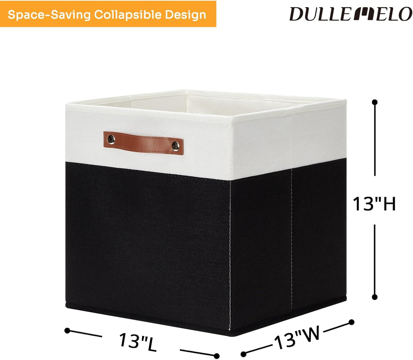 DULLEMELO Storage Cubes 13 inch,Cube Storage Bins with Handles for Organizing,Fabric Storage Baskets for Shelves Nursery Closet Home Organization (White&Black-4 Pack)