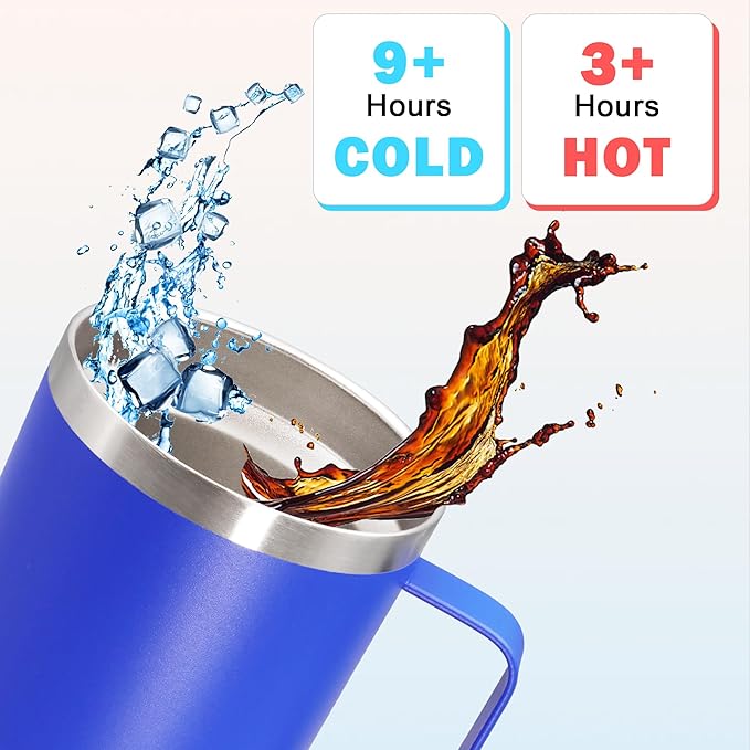 20 oz Tumbler with Handle and Lid, Stainless Steel Tumbler Insulated Travel Coffee Mug, Spill Proof Double Wall Vacuum Tumbler Cup Keep Drink Hot & Cold, Dark Blue, 12 Pack